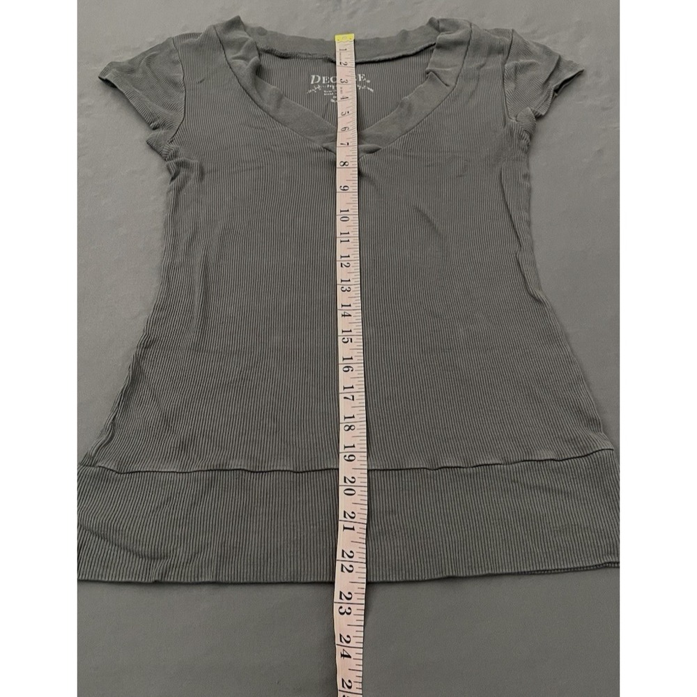 Decree Shirt Womens Medium Gray Stretchy Ribbed Slim Fit Short Sleeve Y2K - Picture 10 of 10